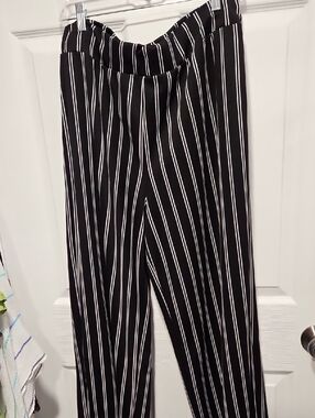 Ashley Blue Black Wide Leg Pants with White Stripes